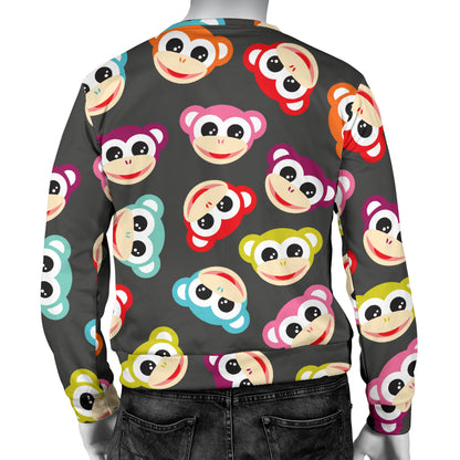 Monkey Head Design Themed Print Men Long Sleeve Sweatshirt