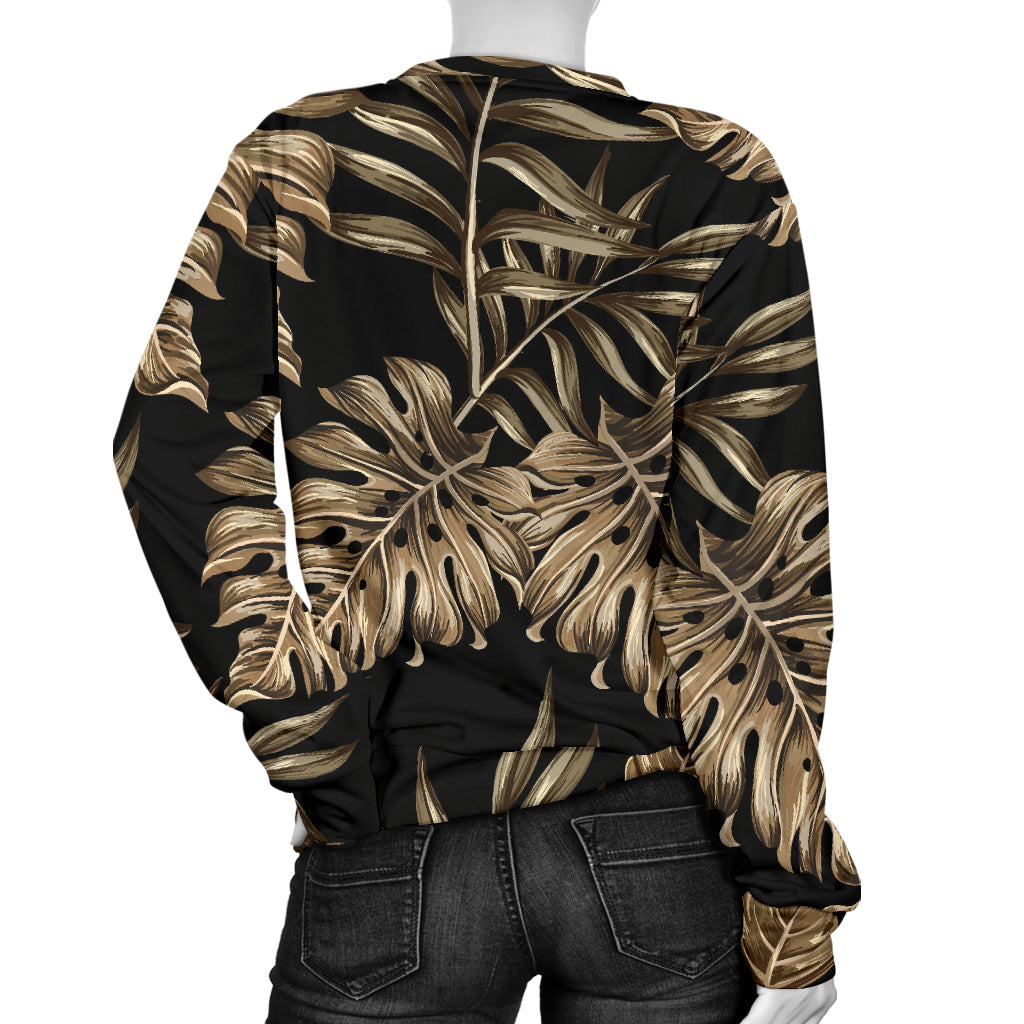 Brown Tropical Palm Leaves Women Long Sleeve Sweatshirt