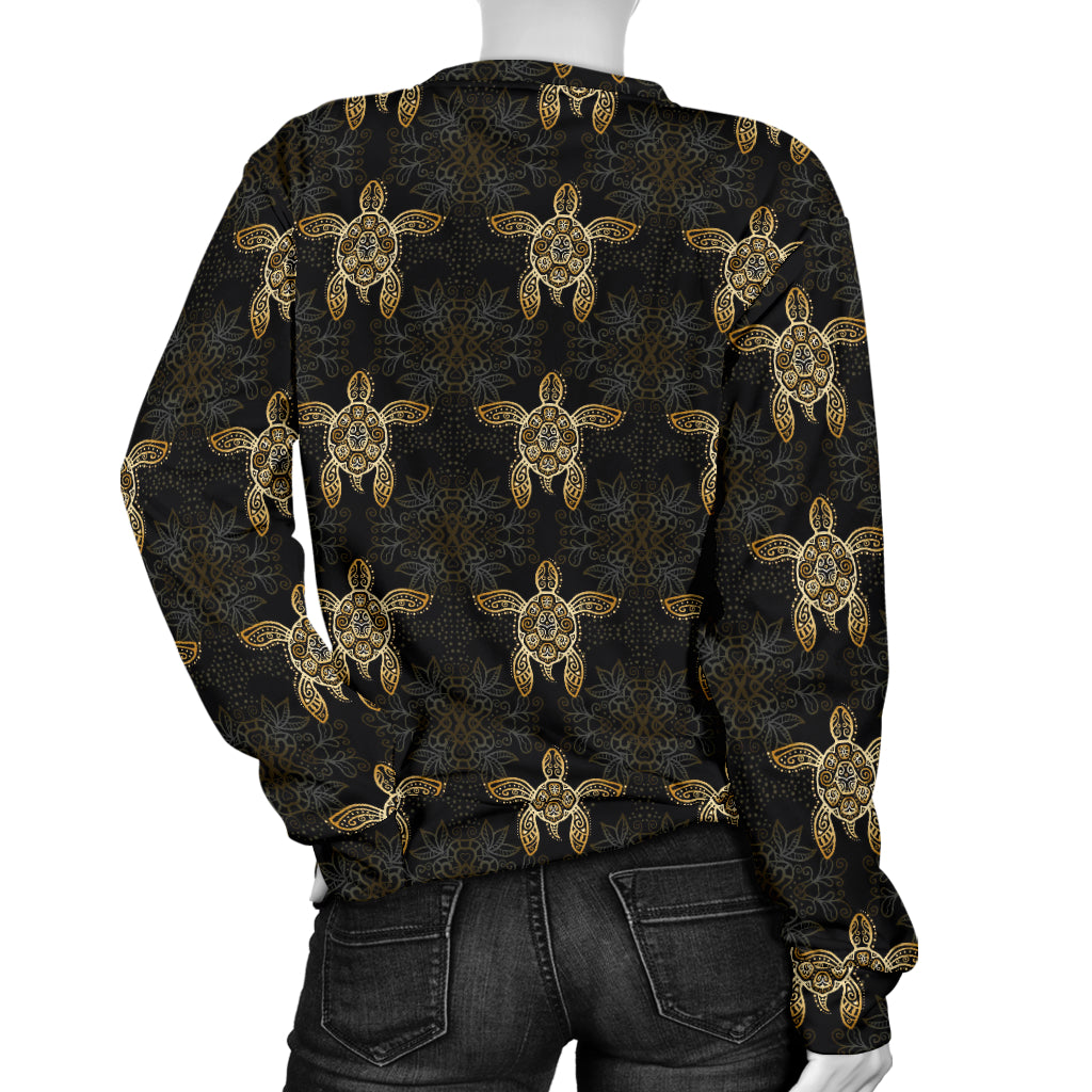 Gold Tribal Turtle Polynesian Design Women Long Sleeve Sweatshirt