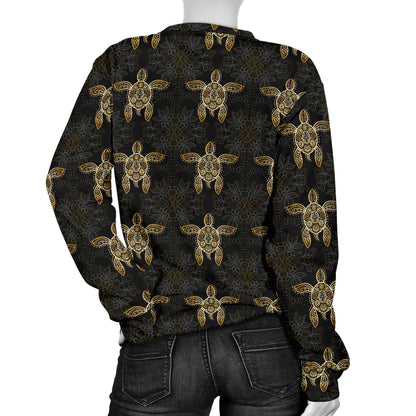 Gold Tribal Turtle Polynesian Design Women Long Sleeve Sweatshirt