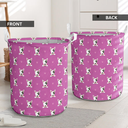 Bull Terrier Happy Print Pattern Laundry Basket
