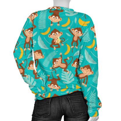 Monkey Happy Design Themed Print Women Long Sleeve Sweatshirt