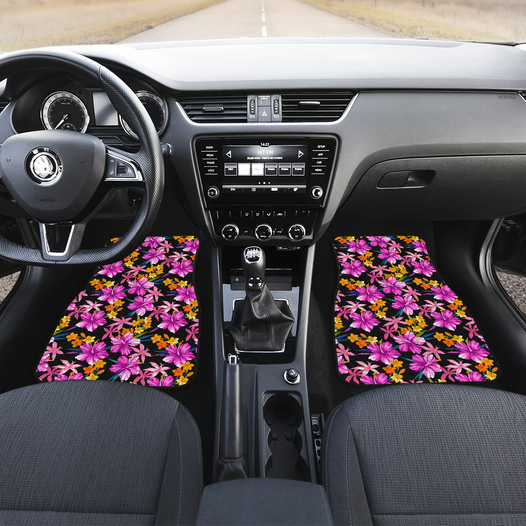 Tropical Folower Pink Hibiscus Print Car Floor Mats Front Back