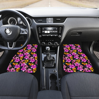 Tropical Folower Pink Hibiscus Print Car Floor Mats Front Back