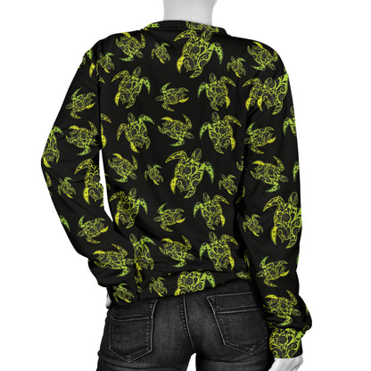 Green Tribal Turtle Polynesian Themed Women Long Sleeve Sweatshirt