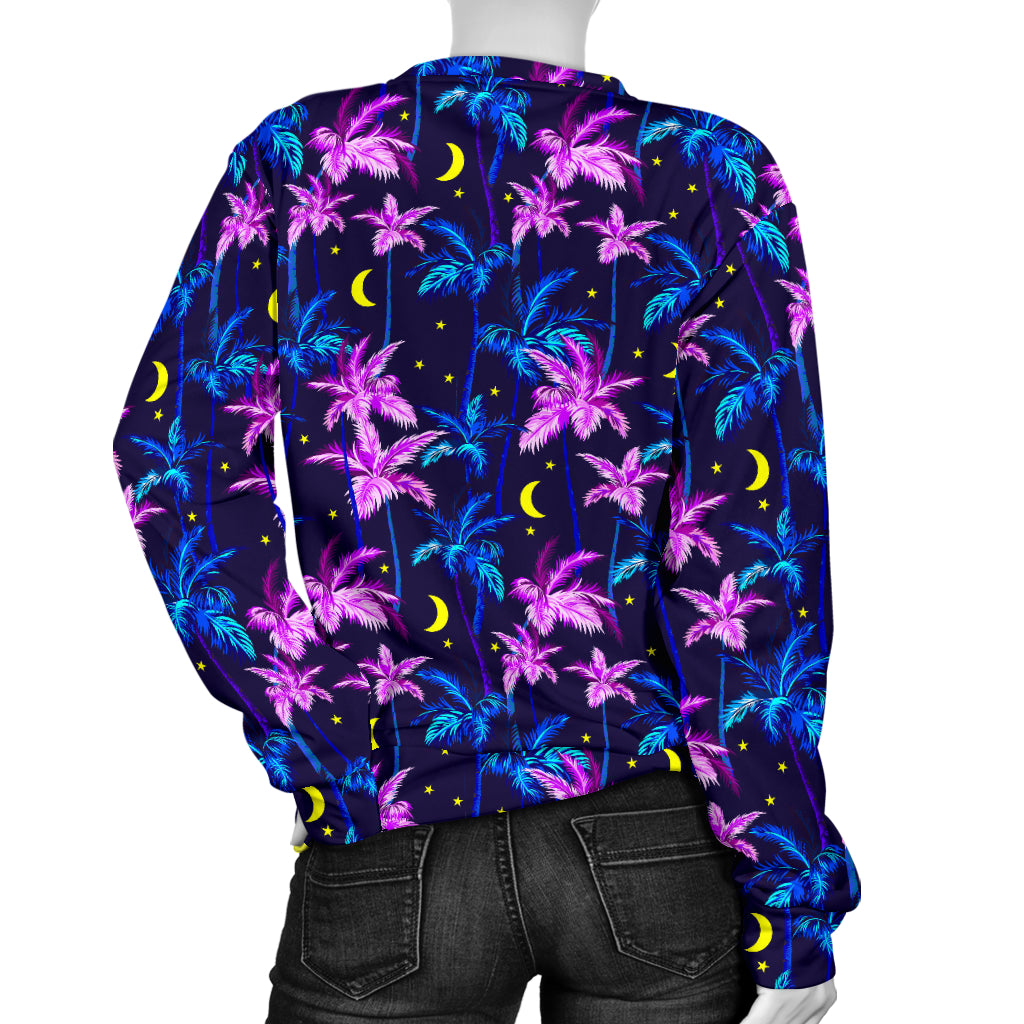 Palm Tree Night Scene Design Print Women Long Sleeve Sweatshirt