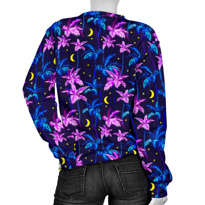Palm Tree Night Scene Design Print Women Long Sleeve Sweatshirt