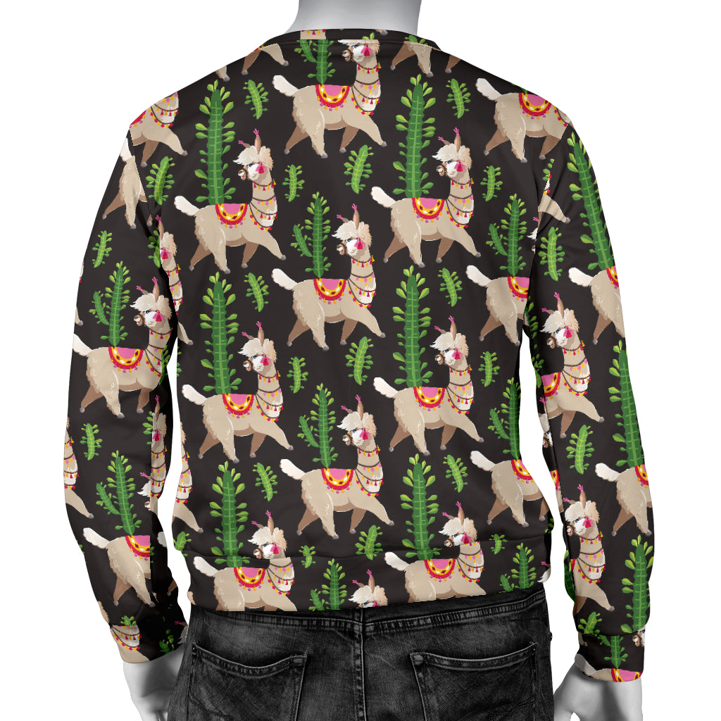 Alpaca Cactus Design Themed Print Men Long Sleeve Sweatshirt