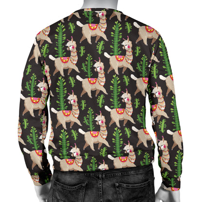 Alpaca Cactus Design Themed Print Men Long Sleeve Sweatshirt