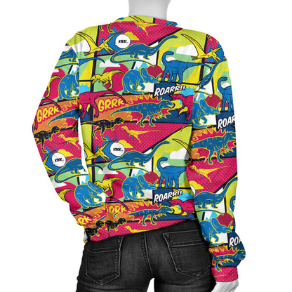 Dinosaur Comic Pop Art Style Women Long Sleeve Sweatshirt