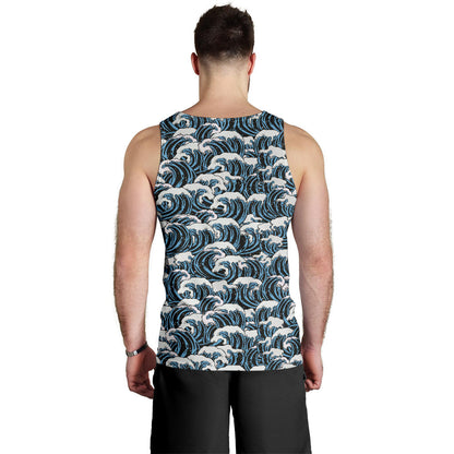 Surf Wave Pattern Print Men Tank Top