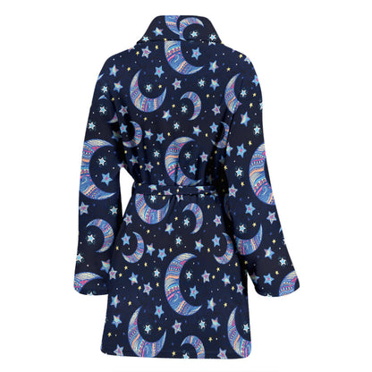 Celestial Moon Pattern Print Design 03 Women Bathrobe