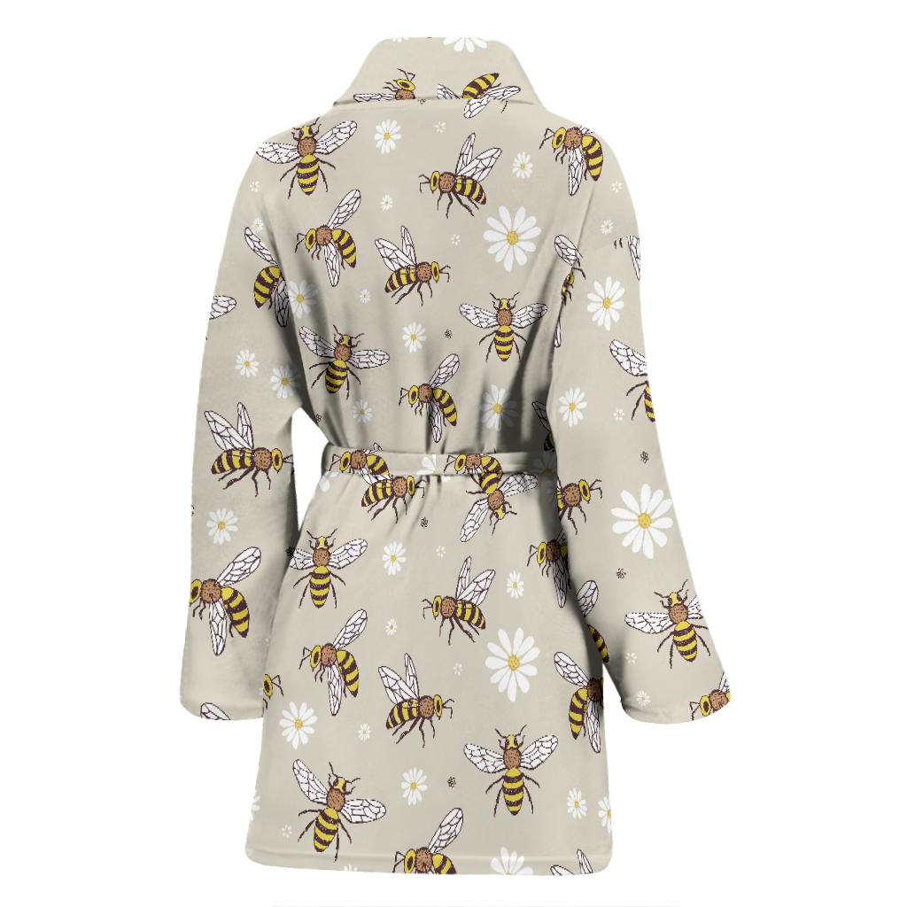 Bee Pattern Print Design 03 Women Bathrobe