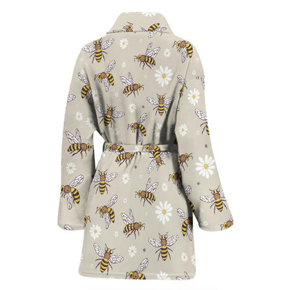Bee Pattern Print Design 03 Women Bathrobe
