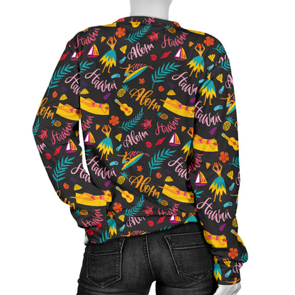 Aloha Hawaii Summer Design Themed Print Women Long Sleeve Sweatshirt