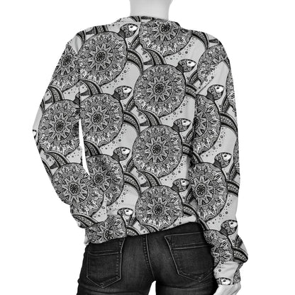 Tribal Turtle Polynesian Themed Print Women Long Sleeve Sweatshirt
