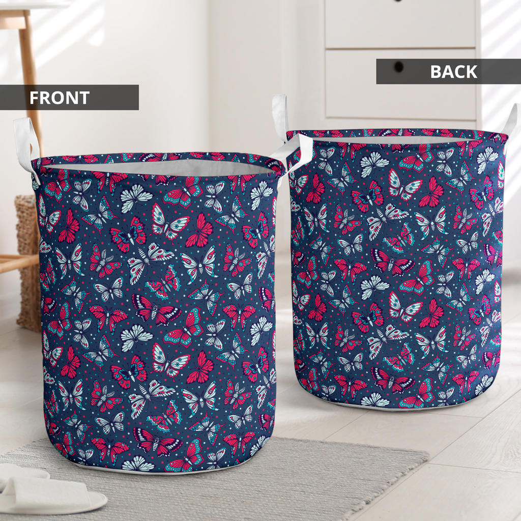 Butterfly Red Deep Blue Print Pattern Laundry Basket