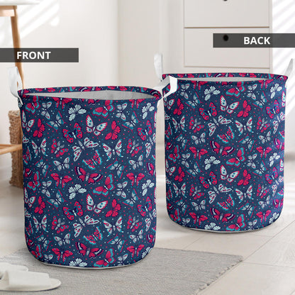Butterfly Red Deep Blue Print Pattern Laundry Basket