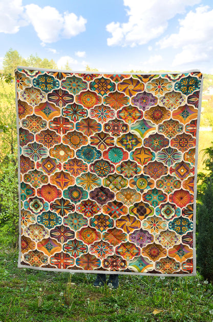 Mandala Mosaic Themed Design Print Quilt Bedspread