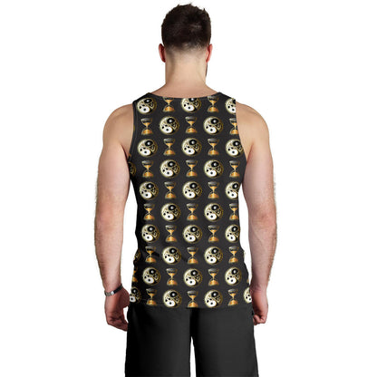 Yin Yang Skull Themed Design Print Men Tank Top