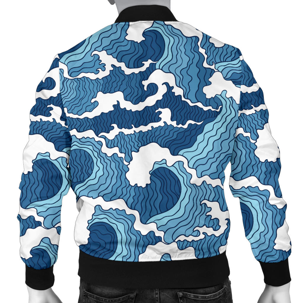 Wave Themed Pattern Print Men Bomber Jacket