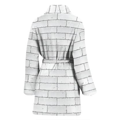 Brick White Pattern Print Design 03 Women Bathrobe