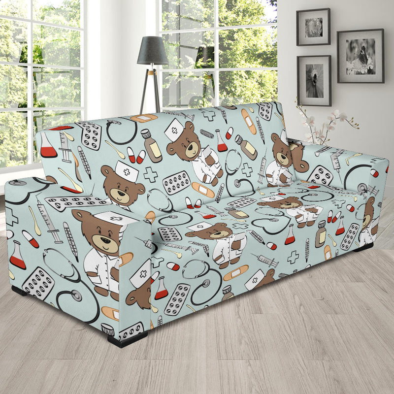 Nurse Bear Pattern Print Design A01 Sofa Slipcover