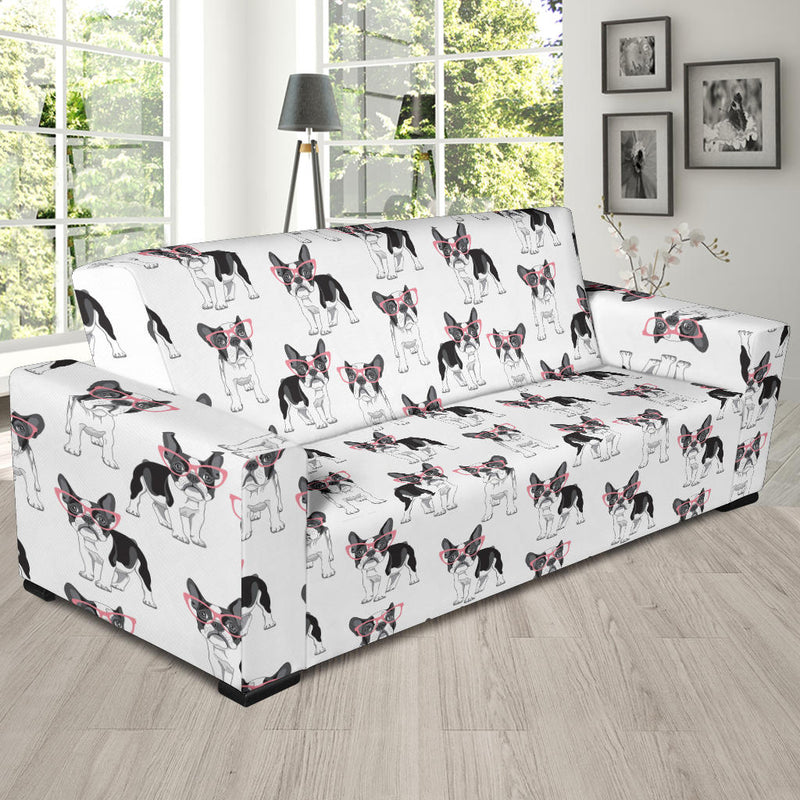 Boston Terrier Pattern Print Design 03 Sofa Slipcover