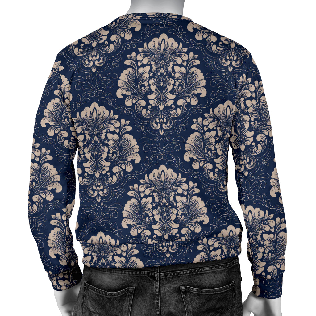 Damask Blue Luxury Print Pattern Men Long Sleeve Sweatshirt