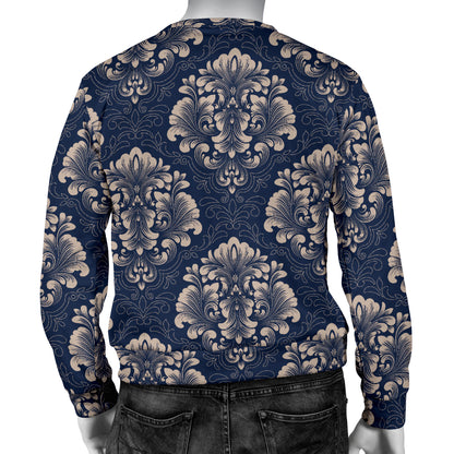 Damask Blue Luxury Print Pattern Men Long Sleeve Sweatshirt