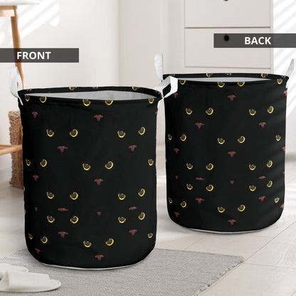 Black Cat Face Print Pattern Laundry Basket