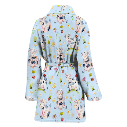 Cow Happy Pattern Print Design 05 Women Bathrobe