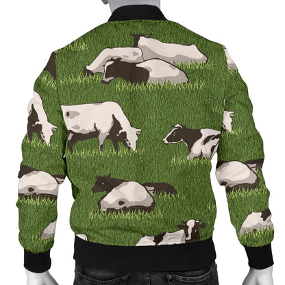 Cow on Grass Print Pattern Men Bomber Jacket