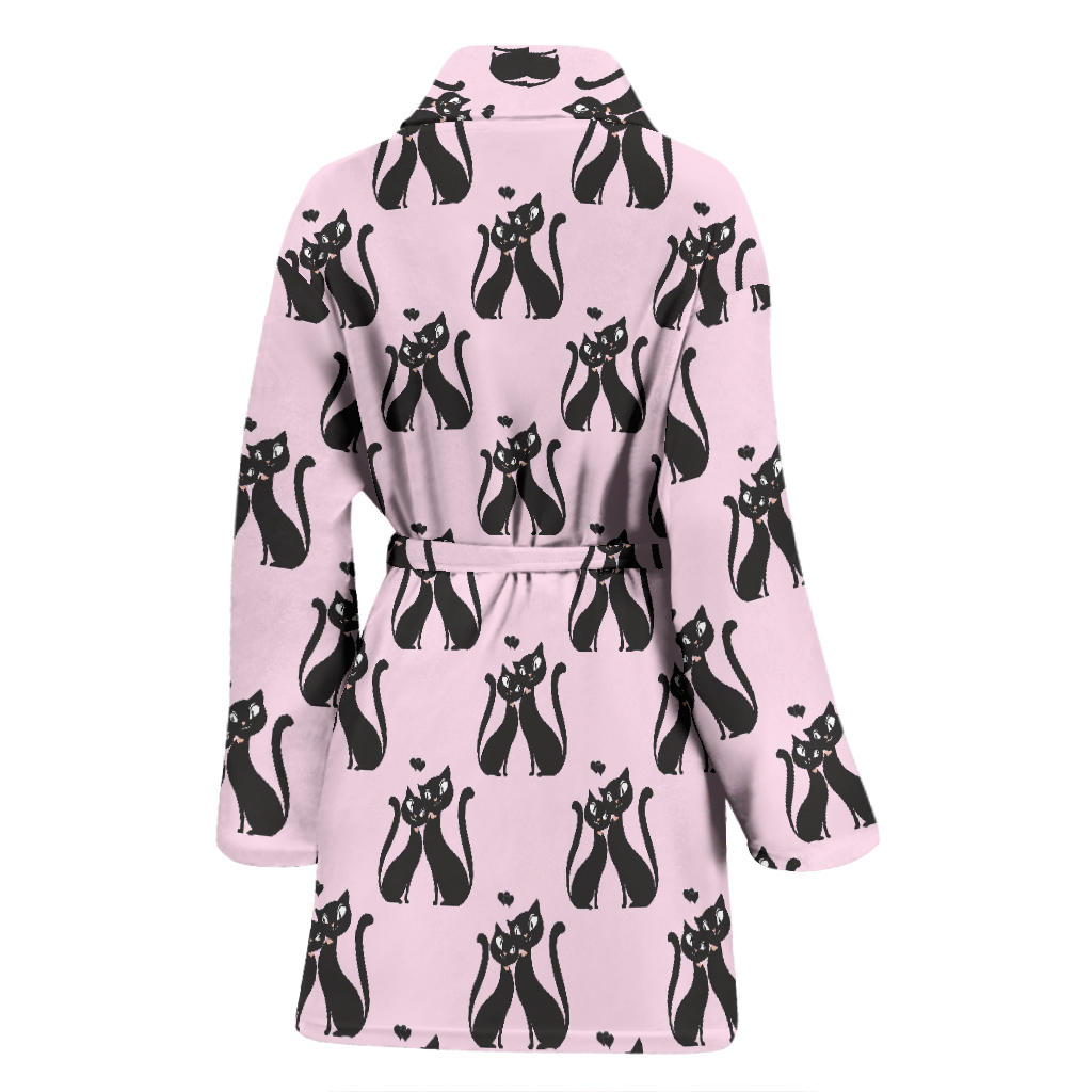 Black Cat Pattern Print Design 01 Women Bathrobe