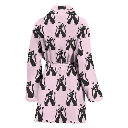 Black Cat Pattern Print Design 01 Women Bathrobe
