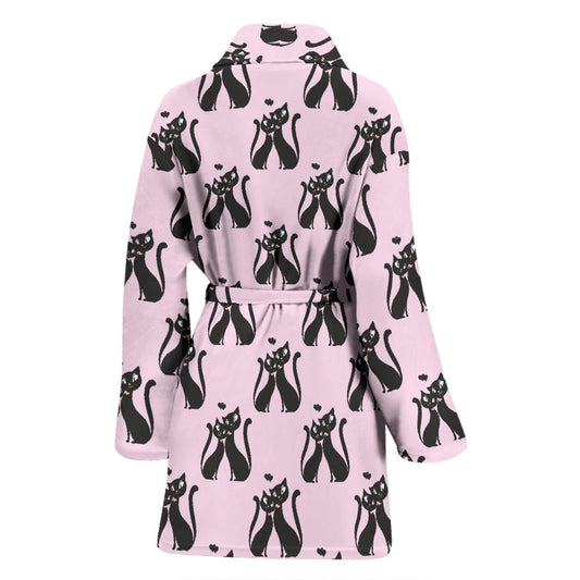 Black Cat Pattern Print Design 01 Women Bathrobe