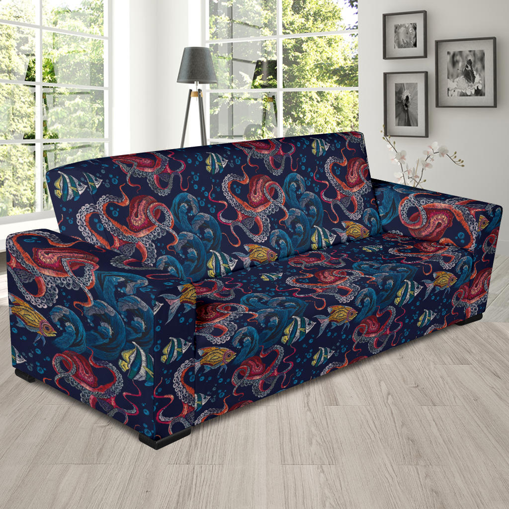 Underwater Giant Squid Print Design LKS302 Sofa Slipcover