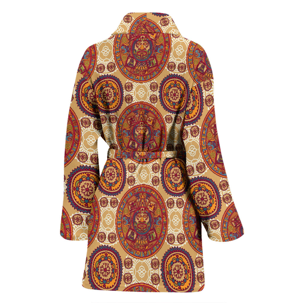 Calendar Aztec Pattern Print Design 01 Women Bathrobe