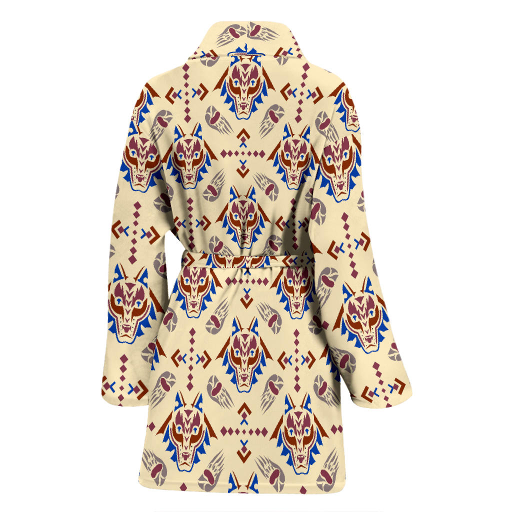 Aztec Wolf Pattern Print Design 03 Women Bathrobe