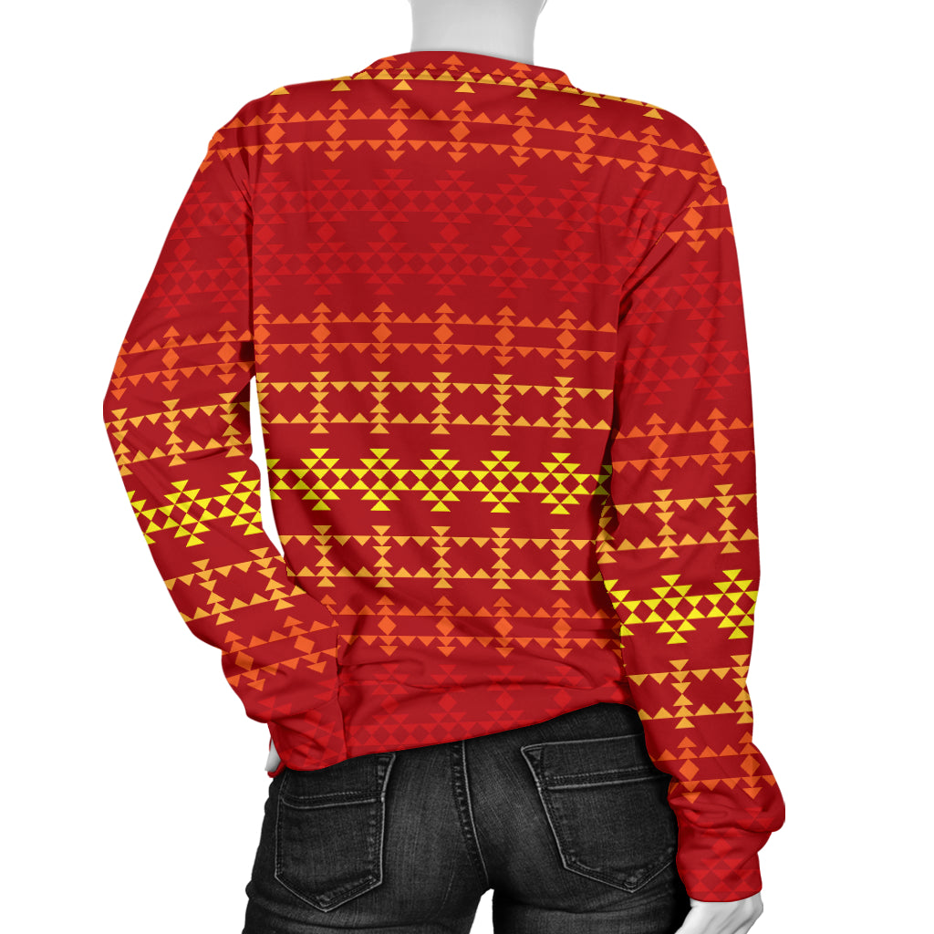 Southwest Red Gold Design Themed Print Women Long Sleeve Sweatshirt
