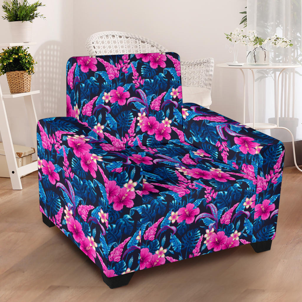 Tropical Folower Pink Themed Print Armchair Slipcover