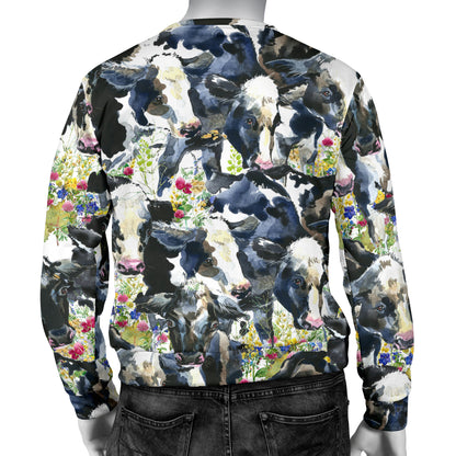 Cow Watercolor Print Pattern Men Long Sleeve Sweatshirt