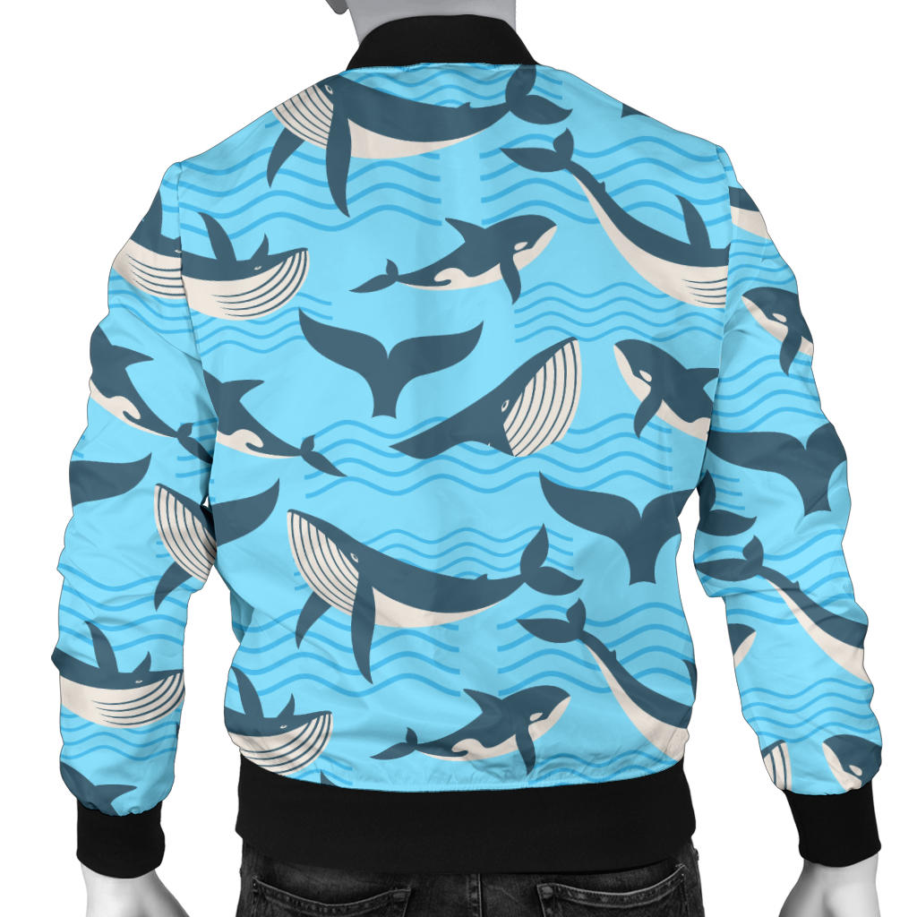 Whale Pattern Design Themed Print Men Bomber Jacket