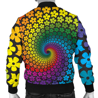 Flower Power Rainbow Spiral Print Men Bomber Jacket