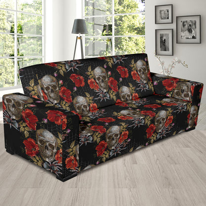 Spider Web Skull Rose Print Design LKS305 Sofa Slipcover