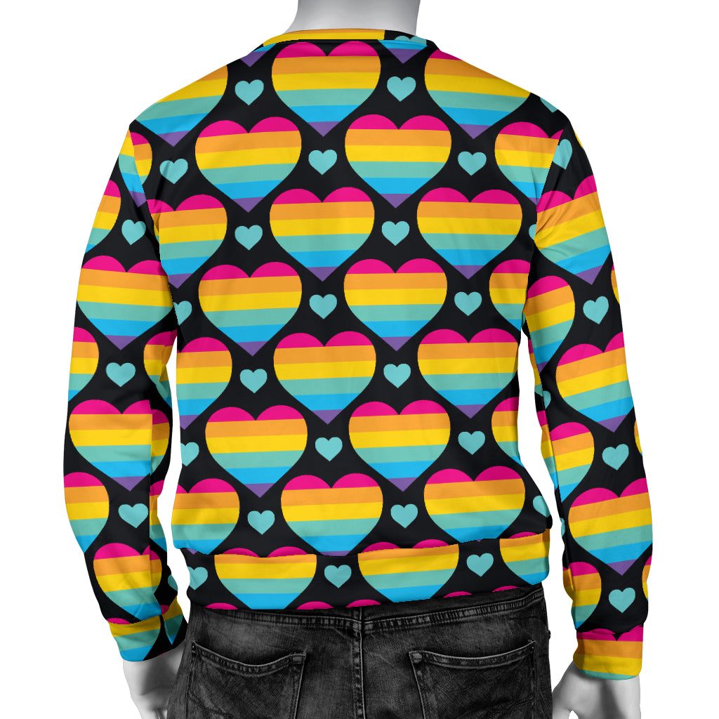 Rainbow Heart Print Pattern Men Long Sleeve Sweatshirt