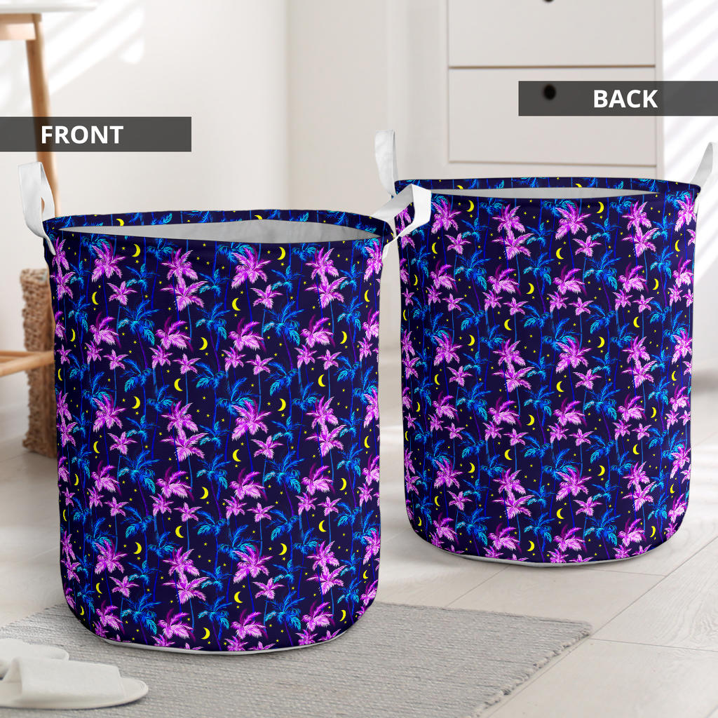 Palm Tree Night Scene Design Print Laundry Basket