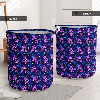 Palm Tree Night Scene Design Print Laundry Basket