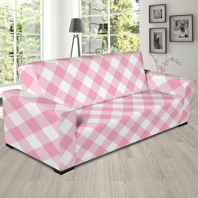 Gingham Pink Pattern Print Design 02 Sofa Slipcover