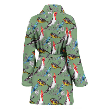 Birds Pattern Print Design 07 Women Bathrobe